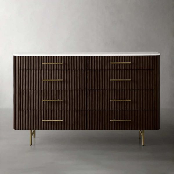 Finnley Wood Eight-Drawer Dresser with Marble or Bluestone Top Rural Chest Of 8 Drawers Cabinet - Image 16