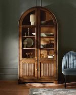 Giotto Antique Tall Display Cabinet Wood Side Storage Cabinet Bookcase with Glass Doors - Image 2