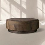 Pola Wood Round Plinth Coffee Table Wabi-Sabi Living Room Center Ash Tea Table - Image 2