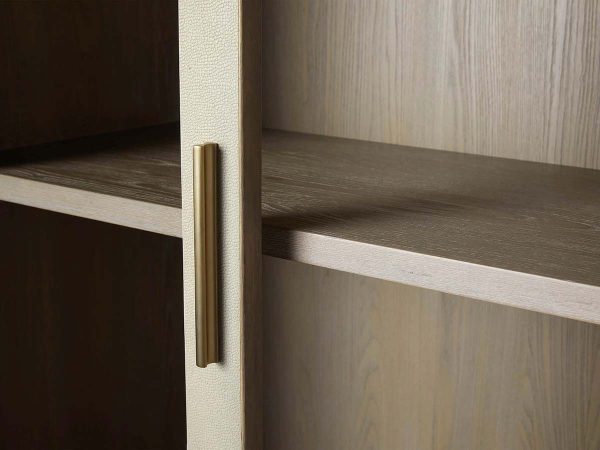 Malone Textured Leather Tall Display Cabinet Wood Storage Cabinet with Glass Doors - Image 6