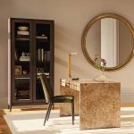 Malone Textured Leather Tall Display Cabinet Wood Storage Cabinet with Glass Doors - Image 8