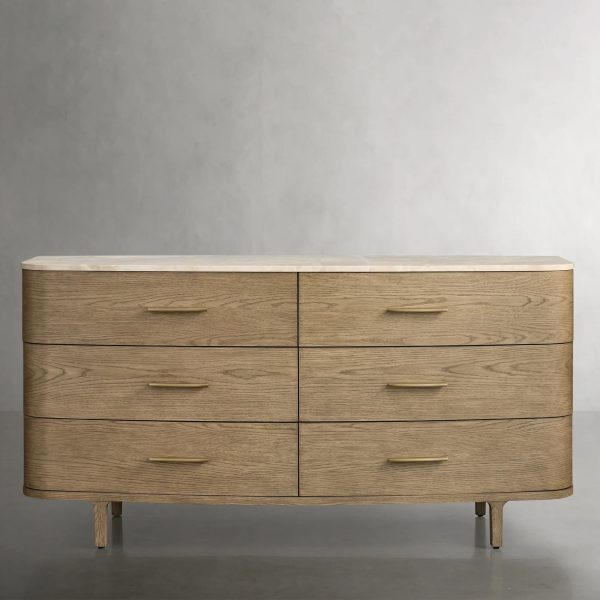 Danny Wood Six-Drawer Dresser with Marble Top Chest Of 6 Drawers Storage Cabinet - Image 10
