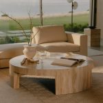 Veneta Round Carrara Marble Coffee Table Living Room Wood Center Tea Table - Image 11
