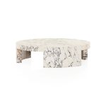 Veneta Round Carrara Marble Coffee Table Living Room Wood Center Tea Table - Image 3