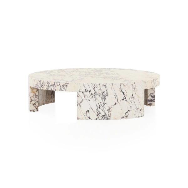 Veneta Round Carrara Marble Coffee Table Living Room Wood Center Tea Table - Image 3