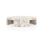 Veneta Round Carrara Marble Coffee Table Living Room Wood Center Tea Table - Image 4