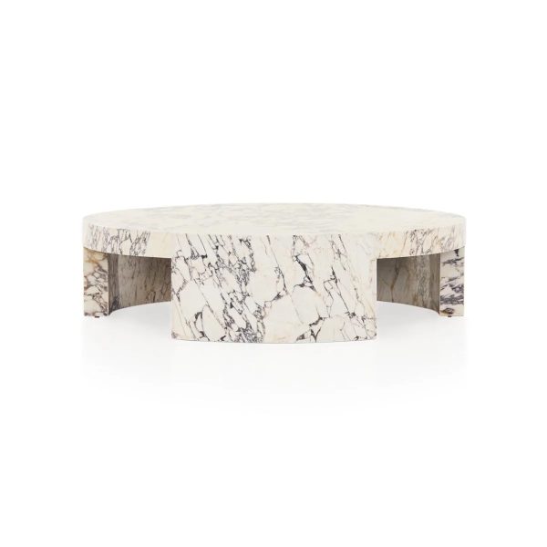 Veneta Round Carrara Marble Coffee Table Living Room Wood Center Tea Table - Image 4