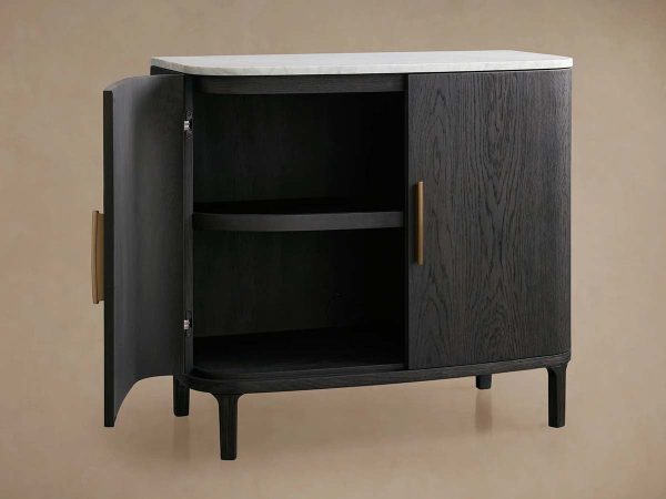 Danny Oak Wood Sideboards Cabinet Marble Top Buffet Cabinet Lockers - Image 8