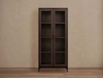 Malone Textured Leather Tall Display Cabinet Wood Storage Cabinet with Glass Doors - Image 3