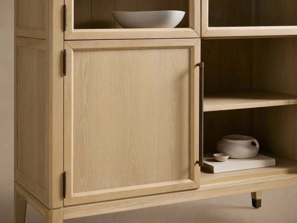 Hattie Glass Tall Display Cabinet Oak Wood Living Room Storage Cabinet - Image 7