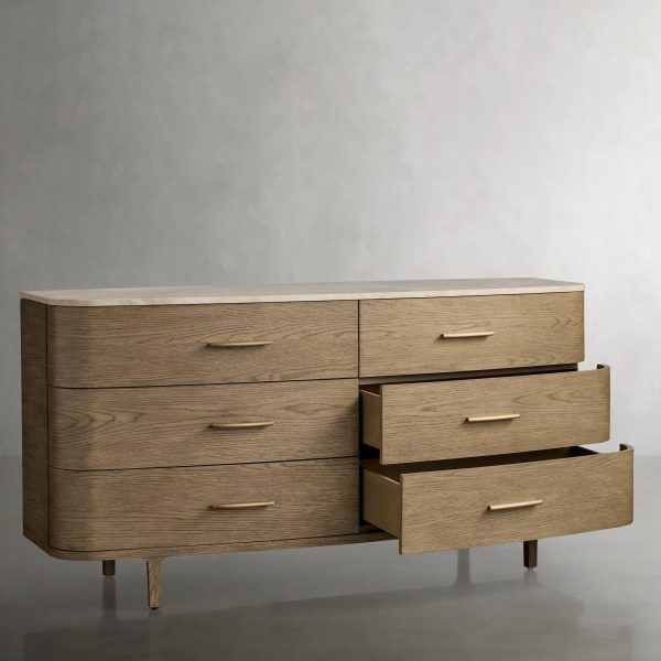 Danny Wood Six-Drawer Dresser with Marble Top Chest Of 6 Drawers Storage Cabinet - Image 11