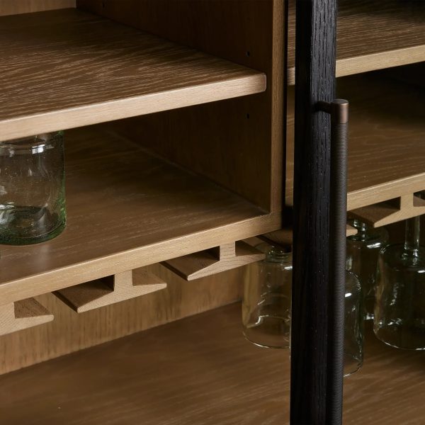 Hattie Wood Low Bar Cabinet Mid-century Modern Oak Wine cabinet - Image 3