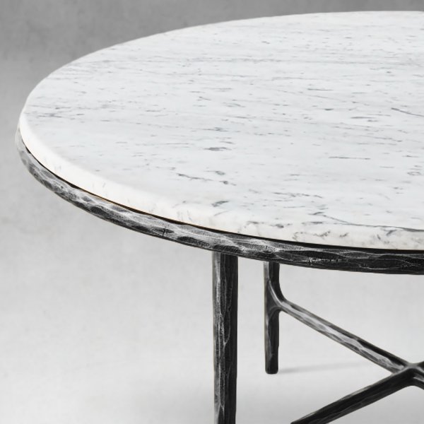 Thaddeus Metal Marble Round Dining Table Hand-Forged Kitchen Table - Image 8