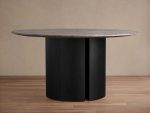 Saint Germain Round Dining Table with Marble Top Wood Dauphine Base - Image 5