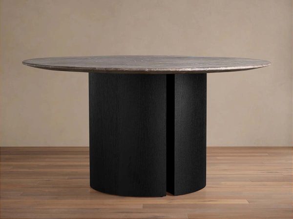 Saint Germain Round Dining Table with Marble Top Wood Dauphine Base - Image 5