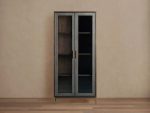 Malone Textured Leather Tall Display Cabinet Wood Storage Cabinet with Glass Doors - Image 2