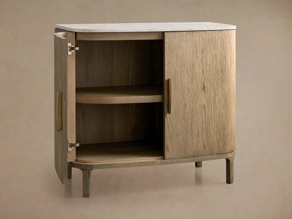 Danny Oak Wood Sideboards Cabinet Marble Top Buffet Cabinet Lockers - Image 5