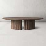 Astor Round Marble Top Coffee Table Wood Cocktail Table Reeded Oak Base Sofa Center Tea Table - Image 11