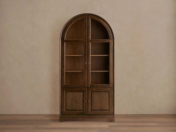 Giotto Antique Tall Display Cabinet Wood Side Storage Cabinet Bookcase with Glass Doors - Image 8
