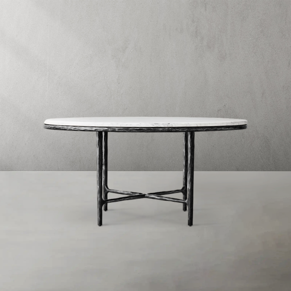 Thaddeus Metal Marble Round Dining Table Hand-Forged Kitchen Table - Image 19