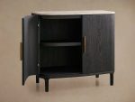 Danny Oak Wood Sideboards Cabinet Marble Top Buffet Cabinet Lockers - Image 11