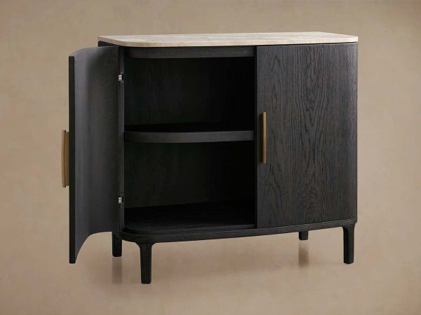 Danny Oak Wood Sideboards Cabinet Marble Top Buffet Cabinet Lockers - Image 11
