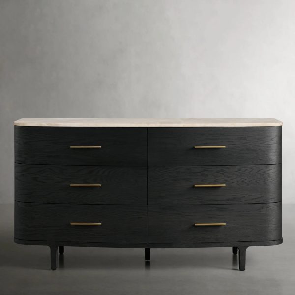 Danny Wood Six-Drawer Dresser with Marble Top Chest Of 6 Drawers Storage Cabinet - Image 4