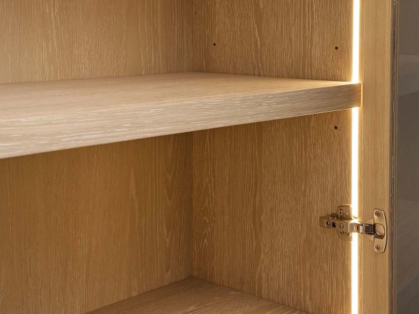 Nason Modular Glass Display Cabinets Oak Wood Tall Cabinets Large Bookcase with Integrated LED Lighting - Image 4