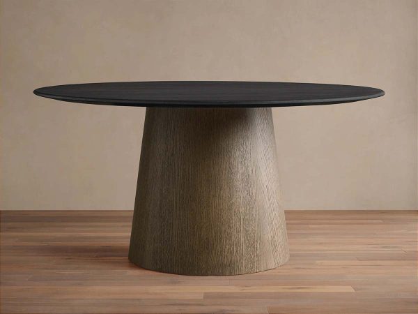 Saint Germain Round Wood Dining Table with Solid Oak Top Natural Wood Toulouse Base - Image 7