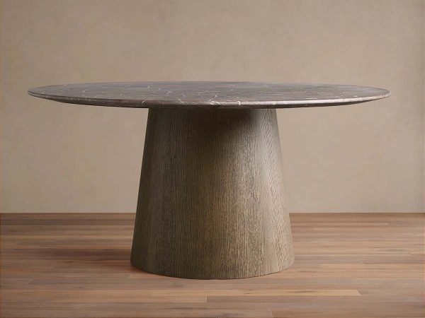 Saint Germain Round Dining Table with Carrara Marble Top Wood Toulouse Base - Image 12