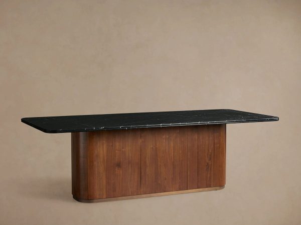 Caden Dining Table with Black Marquina Stone Top American Walnut Wood Base Luxury Style - Image 2
