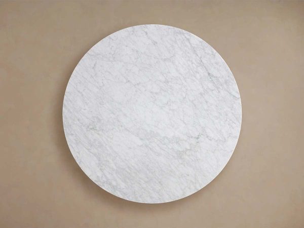 Saint Germain Round Dining Table with Carrara Marble Top Wood Toulouse Base - Image 3