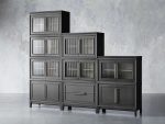 Rowan Modular Wall Unit Storage Tall Display Cabinet Wood Bookcase with Glass Door - Image 2