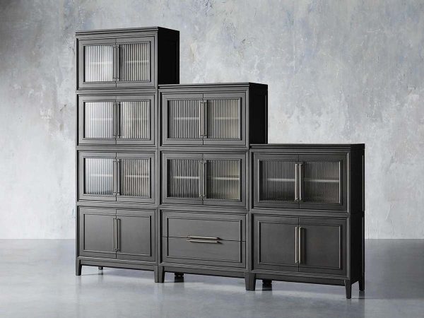 Rowan Modular Wall Unit Storage Tall Display Cabinet Wood Bookcase with Glass Door - Image 2