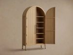 Hattie Oak Storage Cabinet Living Room Wood Tall Display Cabinet Bookcase - Image 2