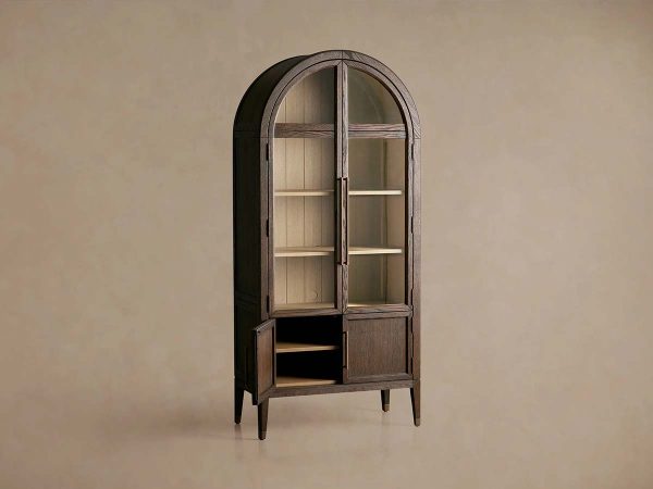 Hattie Glass Tall Display Cabinet Oak Wood Living Room Storage Cabinet - Image 9