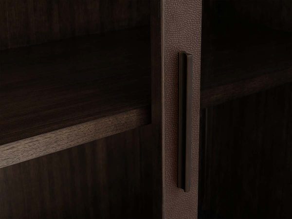 Malone Textured Leather Tall Display Cabinet Wood Storage Cabinet with Glass Doors - Image 10