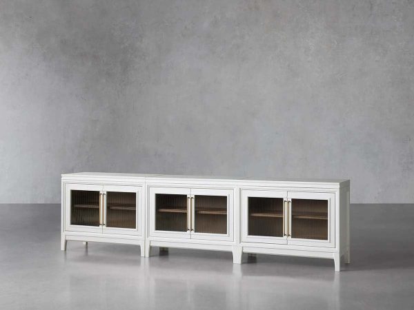 Rowan Modular Glass Door TV Stand Cabinet Mahogany Sideboard Wood Television Storage Unit - Image 3
