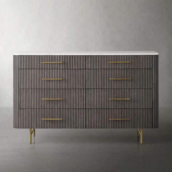 Finnley Wood Eight-Drawer Dresser with Marble or Bluestone Top Rural Chest Of 8 Drawers Cabinet - Image 10