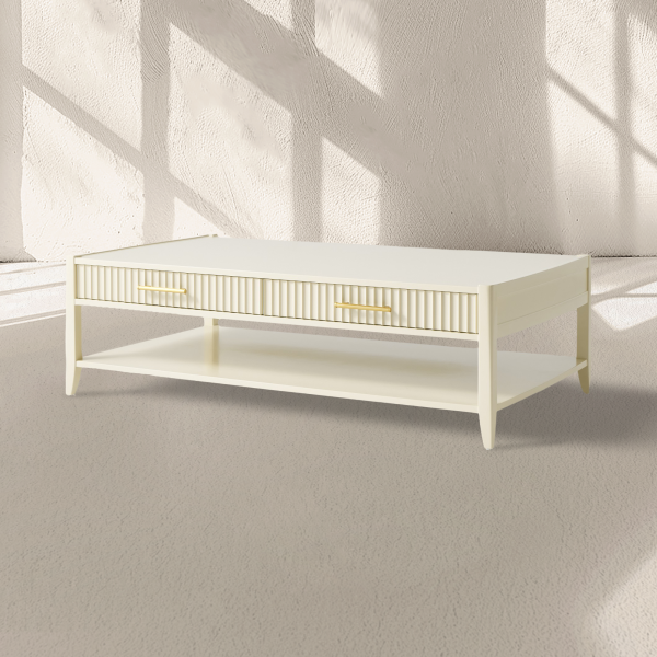 Lewis 56" Modern Coffee Table Wood Sofa Center Tea Table with Fluted Drawers - Image 7