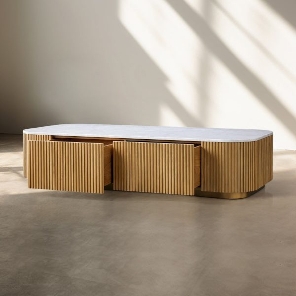 Finnley Storage Coffee Table Stone Top Sofa Center Tea Table With Drawer - Image 6