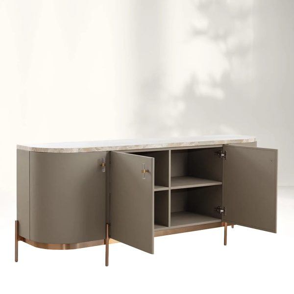 Canodi Luxury Marble Top Sideboard Wood Storage Cabinets With Leather Finish - Image 3