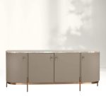 Canodi Luxury Marble Top Sideboard Wood Storage Cabinets With Leather Finish - Image 4