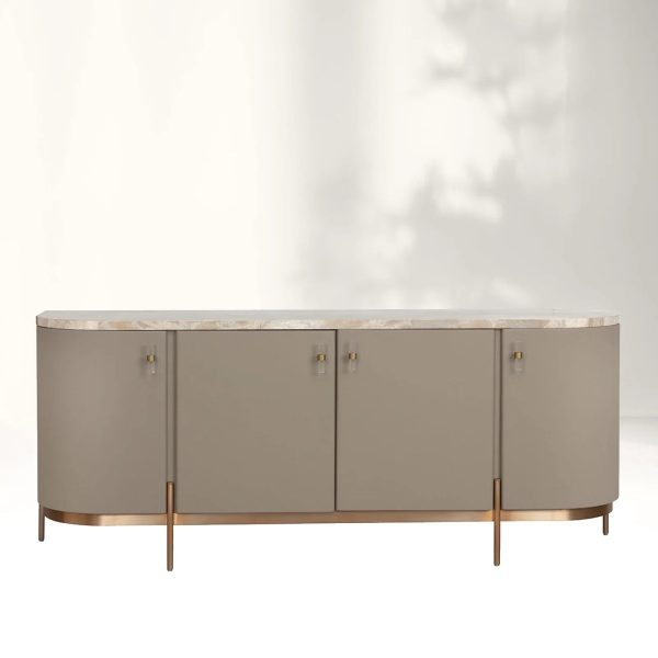 Canodi Luxury Marble Top Sideboard Wood Storage Cabinets With Leather Finish - Image 4