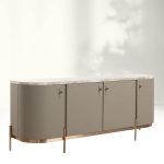 Canodi Luxury Marble Top Sideboard Wood Storage Cabinets With Leather Finish - Image 2