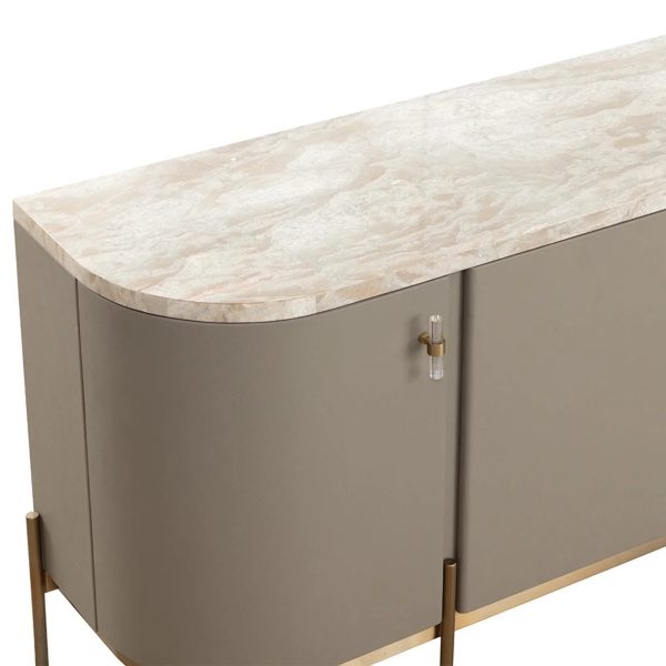 Canodi Luxury Marble Top Sideboard Wood Storage Cabinets With Leather Finish - Image 5