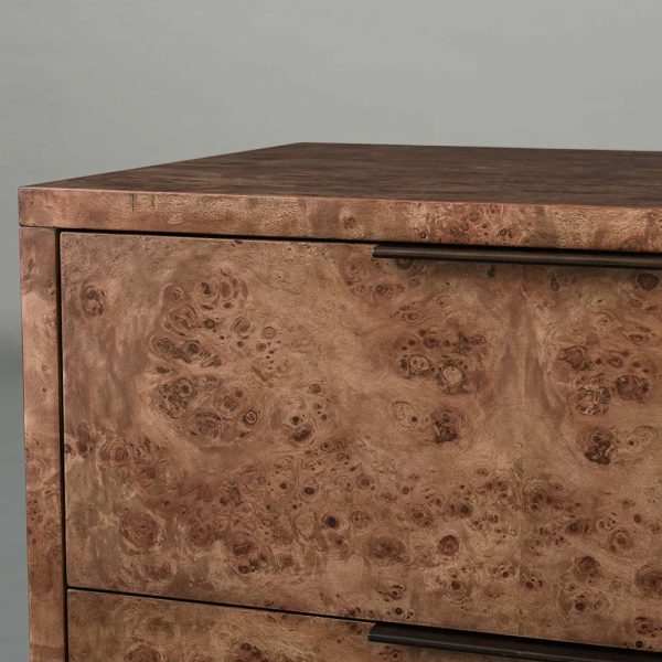 Corey Closed Nightstand Bedside Table with Mappa Burl Wood 2 Drawers - Image 3