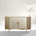 Perla Slate Top Sideboard Luxury Gold Buffet Cabinet With Mother-of-Pearl Door Panel - Image 4