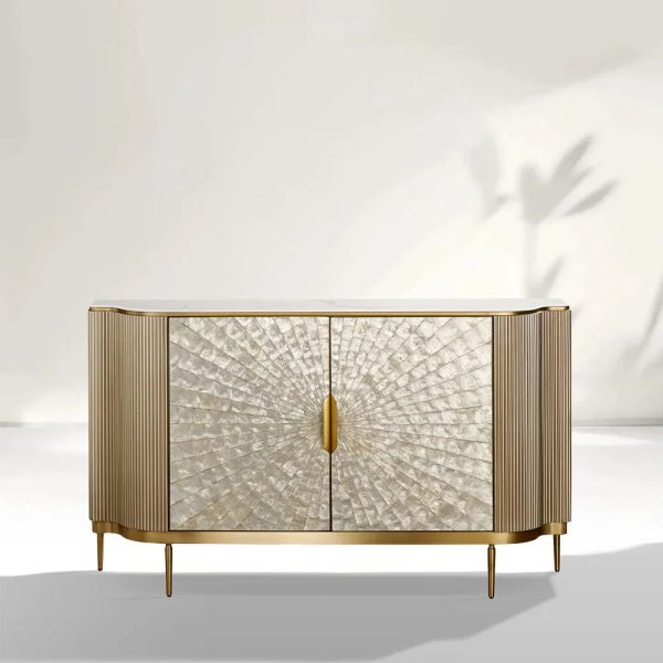 Perla Slate Top Sideboard Luxury Gold Buffet Cabinet With Mother-of-Pearl Door Panel - Image 4