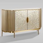 Perla Slate Top Sideboard Luxury Gold Buffet Cabinet With Mother-of-Pearl Door Panel - Image 2